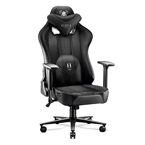 Diablo X-Player 2.0 Gaming Stuhl Bürostuhl Gamer Chair Stoff 3D Armlehnen Ergonomisches Design Nacken/- Lendenkissen Wippfunktion Schwarz King (XL)