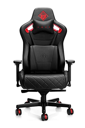 HP Citadel Gaming Stuhl (Bürostuhl, Schreibtischstuhl, höhenverstellbar, Lendenkissen, Kopfkissen, 4D verstellbare Armlehnen) schwarz / rot, Universell