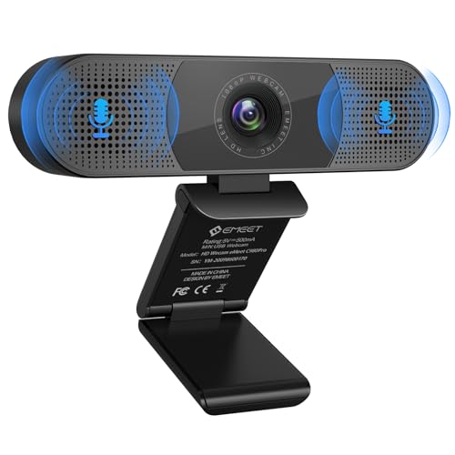 EMEET 1080P Webcam - C980PRO Webcam mit Mikrofon und Lautsprecher, Full HD Webcam mit Objektivabdeckung, 90 ° Sichtfeld, Automatische Lichtkorrektur, Plug & Play, für PC, Skype, Konferenz