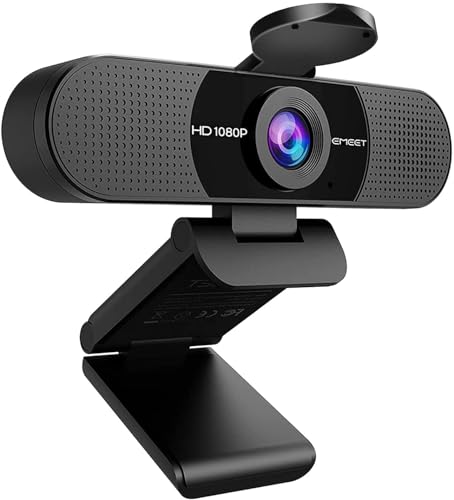 EMEET Full HD Webcam - C960 1080P Webcam mit Objektivabdeckung & Dual Mikrofon, 90 ° Streaming Kamera mit Automatische Lichtkorrektur, Plug & Play, für Linux, Win10, Mac OS
