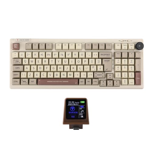 EPOMAKER RT100 98 Tasten ISO(UK) Mechanische Gaming Tastatur mit Anpassbarem Mini TV, Dichtung, mit Kabel/Bluetooth/Kabellos, Hot Swap, 5000mAh Akku (Retro-Weiß, Flamingo)