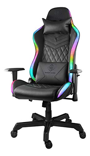 Deltaco Gaming DC410 – Ergonomischer Gaming Stuhl mit LED (Kunstleder, RGB Beleuchtung, Kissen für Lenden und Nacken) – Schwarz