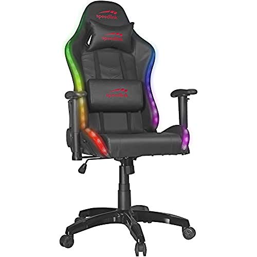 Speedlink ZAPHYRE Gaming Stuhl - 300 RGB-Effekte, Nacken- und Lendenwirbelkissen, inkl. Powerbank, Kunstleder, schwarz
