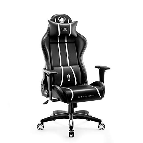 Diablo X-One 2.0 Gaming Stuhl Gamer Chair Bürostuhl Schreibtischstuhl Verstellbare Armlehnen Ergonomisches Design Nacken/-Lendenkissen Wippfunktion Schwarz-Weiß Normal (L)