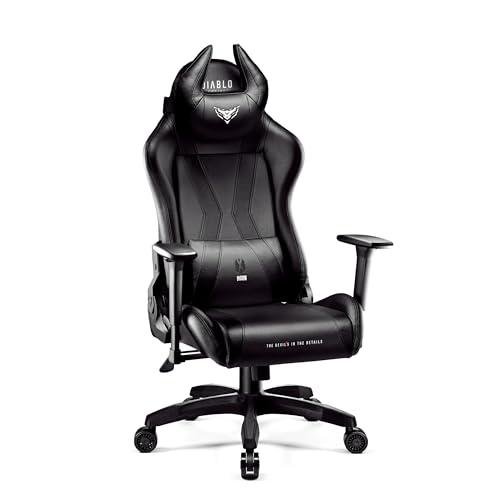 Diablo Gaming Stuhl X-Horn 2.0 Bürostuhl Gamer Chair Schreibtischstuhl 3D Armlehnen Ergonomisches Design Nacken/- Lendenkissen Kunstleder Wippfunktion Schwarz Normal (L)