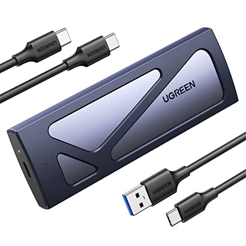 UGREEN NVMe M.2 USB 3.2 SSD Gehäuse-Adapter mit Kühlkissen 10 Gbps für NVMe PCIe M-Key/M+B Key in 2230/2242/2260/2280 mit USB CC und AC Kabel Werkzeuglos