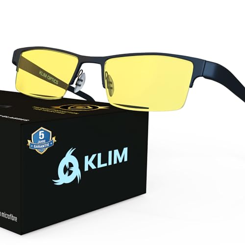KLIM Optics - Blaulichtfilter Brille - NEU 2024 - Hoher Schutz - Gaming Brille für PC, Handy und Fernseher - Anti-Müdigkeit, Anti-Blaulicht, UV-Schutz