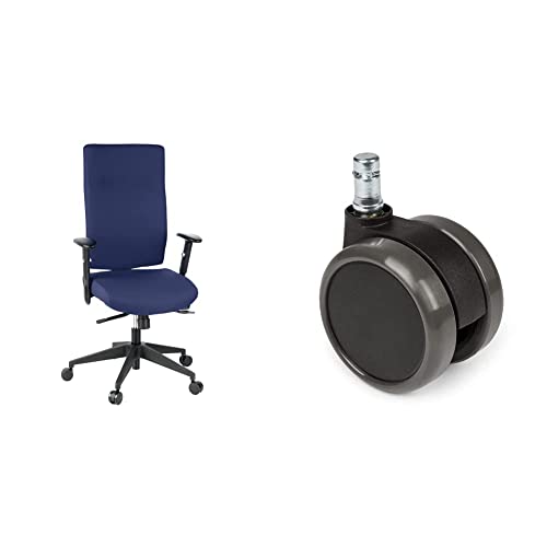 hjh OFFICE Stuhl, Blau & 619010 5X Hartbodenrollen für Bürostuhl ROLO Stift 11 mm/Rolle 65 mm Drehstuhl Rollen für Hartböden mit leichtgängiger weicher Lauffläche