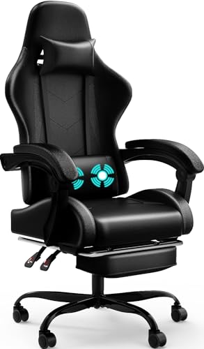 Devoko Massage Gaming Stuhl, Computer Bürostuhl mit Fußstütze, Racing Gamer Stuhl 150kg Belastbarkeit, 90-135° Rückenlehne einstellbar Ergonomischer PC Stuhl, 360° drehbar, Schwarz