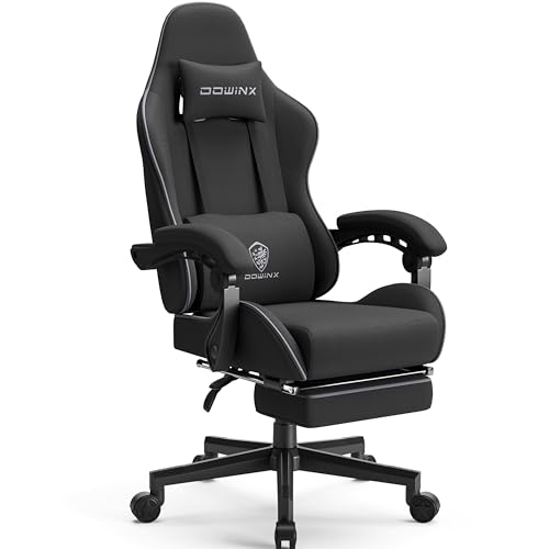 Dowinx Gaming Stuhl Ergonomischer Gamer Stuhl mit Massage Lendenwirbelstütze, Verstellbarer Drehsessel mit Fußstütze (Schwarz)