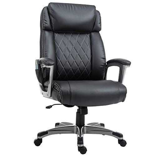 Vinsetto Massage-Bürostuhl 6-Punkt-Massage-Drehstuhl ergonomischer Stuhl Einstellbare aus Kunstleder mit gewölbter Kopfstütze und Armlehne Schwarz 70 x 76,5 x 114-124 cm