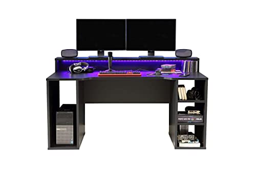 FORTE TEZAUR Gaming Schreibtisch, Holzwerkstoff, schwarz-matt, 160 x 91,1 x 72 cm