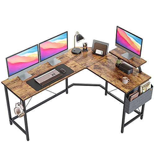 Cubiker Moderner L-förmiger Computertisch, 150 x 120 cm PC-Tisch, Stabiler Schreibtisch für Gaming, Eckschreibtisch mit Monitorständer und Aufbewahrungstasche, ecktisch groß bürotisch, Braun