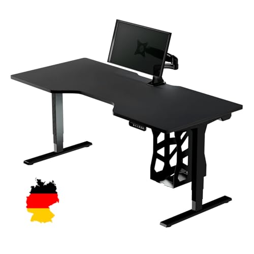 LeetDesk Dark Gaming Tisch in Schwarz - Elektrisch Höhenverstellbarer Schreibtisch - Computertisch - Ergonomisch - Minimalistisch - Kabelmanagement - Wireless Charger (180x80 cm)